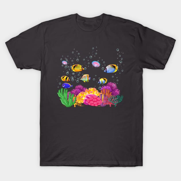 Beautiful Underwater world colorful tropical Fish on a coral reef Marine Life T-Shirt by Mashmosh